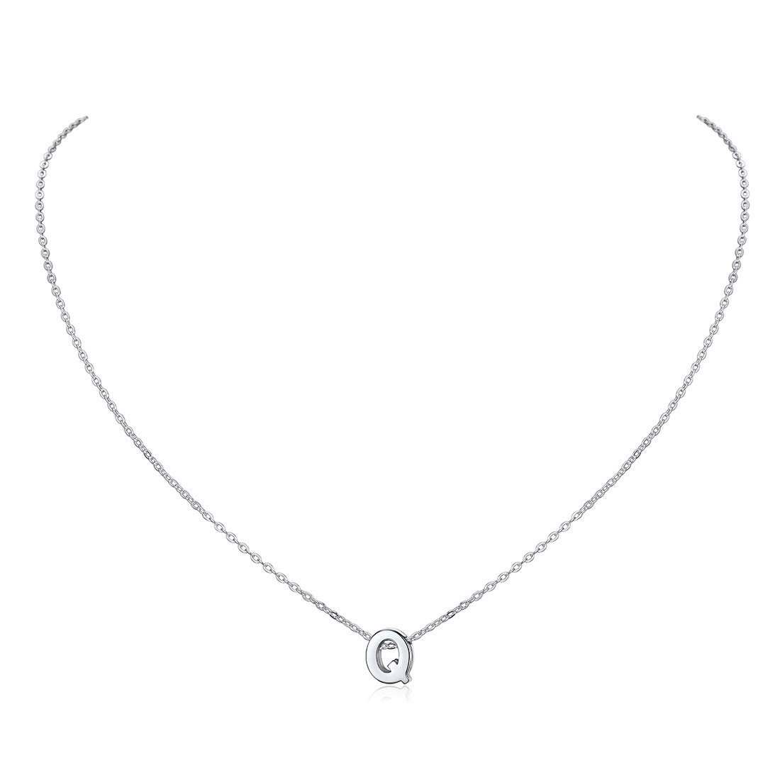 ChicSilver Sterling Silver Necklace Womens 925 Silver Mini Letter Pendant Strong Link Chain 16"+2" inches Initial Q Necklaces for Females