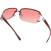 Dollger Rimless Y2K Sunglasses for Women Men Rectangle Trendy Glasses Retro Shades