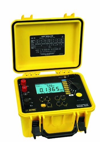 AEMC 6250 Four-Input Digital Microohm Meter with 10A Kelvin Clips, RS-232 Output, DataView Software, 7 Test Ranges, 2,500 Ohms Resistance