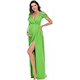 ZIUMUDY Maternity Off Shoulder V Neck Wraped Photography Photoshoot Dress Maxi Baby Shower Dress
