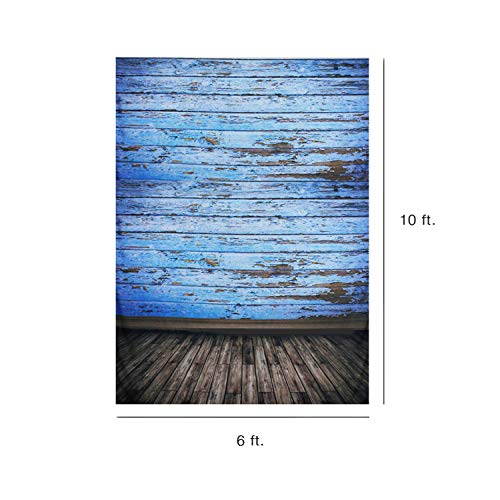 oldzon 6' x 10' Blue Wood Floor Studio Background Muslin Washable Non Glossy Material with Ebook