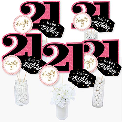 Finally 21 Girl - 21st Birthday Party Centerpiece Sticks - Table Toppers - Set of 15