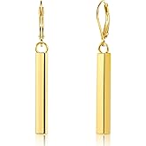 Sterling Silver Dangle Earrings for Women 14K Gold Plated Long Bar Dangle Drop Earrings for Women Trendy Hypoallergenic French Leverback Earings