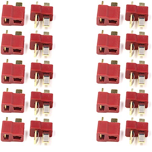 TEZONG Red Ultra T Plug Connectors Deans Style 10pcs Male and 10pcs Female with 20pcs Shrink Tubing for RC LiPo Battery Pack ESC Electric Engine Motor Parts