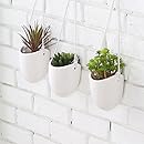 MyGift Modern Ceramic Hanging Planters, Succulent Plant Pots, Set of 3, White