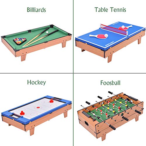 Giantex Multi Game Table, 4 in 1 32'' Combo Mini Game Table Top w/Soccer, Slide Hockey, Billiard