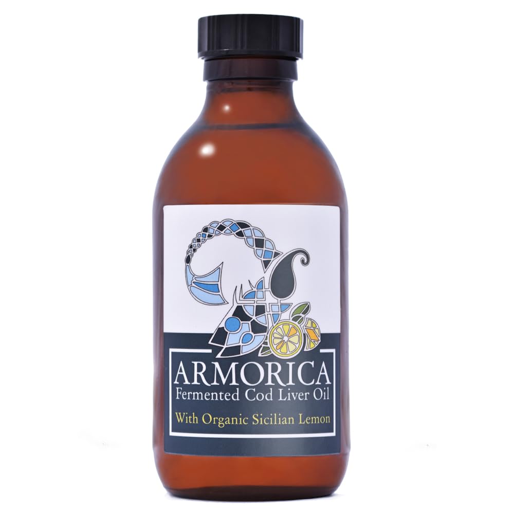 ARMORICA Fermented Cod Liver Oil | Cold-Processed & Naturally Enriched | Omega-3, Antioxidants, and Vitamins A & D | Made in The UK (Organic Sicilian Lemon) (200ml)