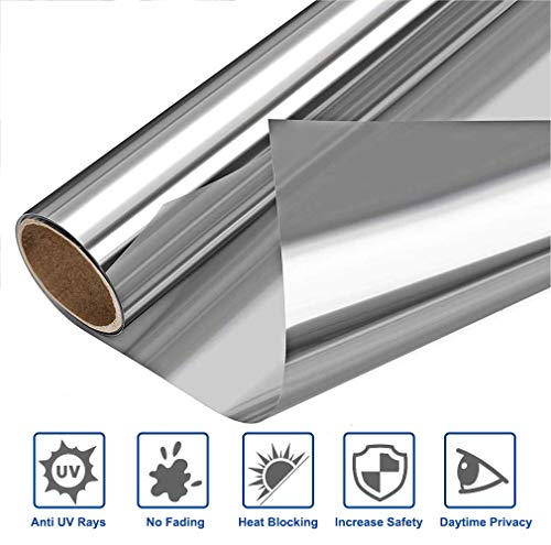Heat Blocking Window Film Kit Anti-UV 35.4 x 100 Inch, Heat Control Window Stick Tint Reflective No Glue Static Cling Adhesive DIY One Way Film for Home and Office Sun Glare Reduction with Tool