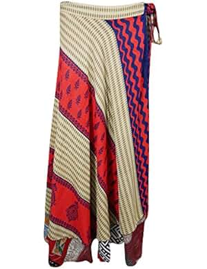 Mogul Womens Vintage Silk Sari Wrap Skirt Reversible Skirt Beach Dress