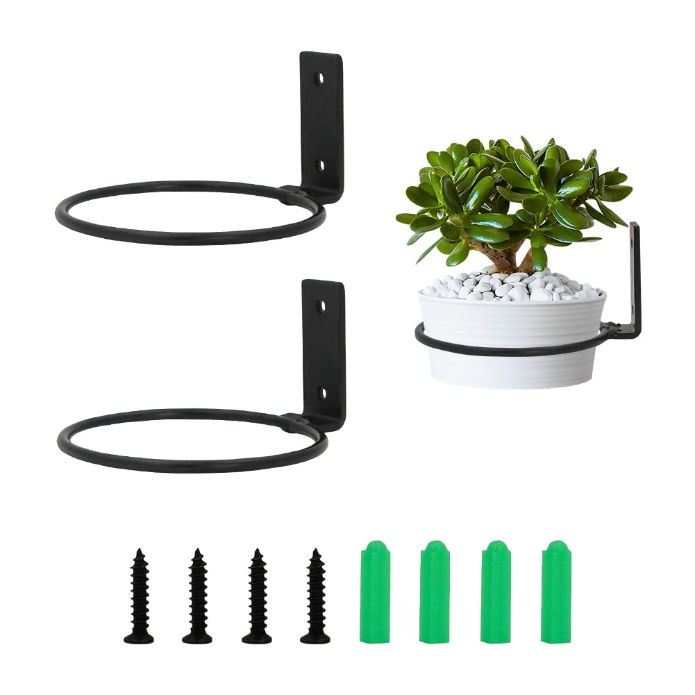 Houtokit 2Pcs Flower Pot Holder, Ring Wall Mounted Plant Hook Hanging Plant Stand Ring Hooks Metal Plant Bracket for Outdoor Indoor Garden Home Decoration Fence Balcony (4 Inch)