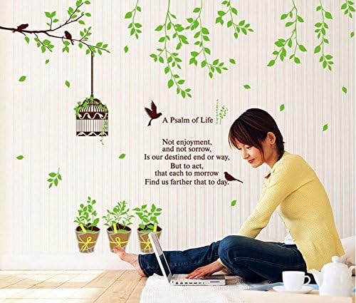 Removable Green Bird Cage Pot Art Mural Vinyl Waterproof Wall Stickers Living Room Decor Bedroom Decal Sticker Wallpaper
