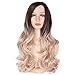 AISI QUEENS Ombre Long Curly Wig Cospaly Wigs Synthetic 2 Tone Dark Brown to Ash Blonde Wavy Wigs Natural Looking Side Part Heat Resistant Wigs for Women