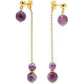 POSHPENDANT Handmade Natural Stone Drop Earrings – 6mm & 8mm Beads – Elegant Gold-Plated Chain Earrings for Women – Dainty Boho Jewelry with Spiritual Energy Stones (Multiple Variations)