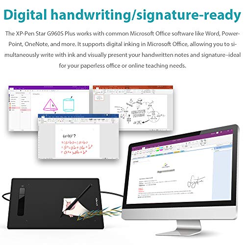 XP-PEN G960S Plus Graphic Tablet 9 x 6 Inch Stylus Pen 8192 Levels with Digital Eraser and 60 Degree Tilt Compatible with Windows Mac Android