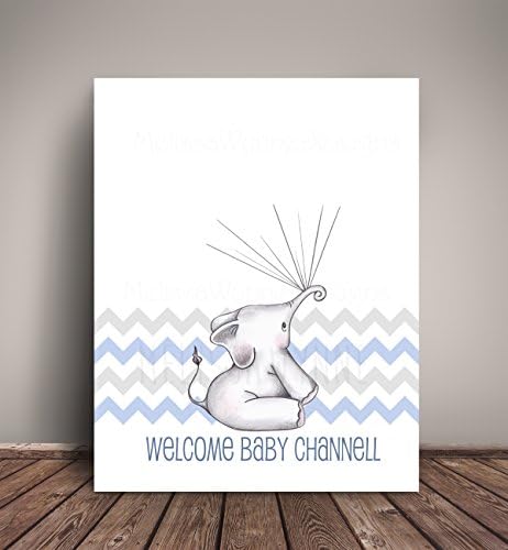 Chevron Elephant Baby Shower Nursery Art (Guest Book Alternative)- Birthday Guest Book - Boho Chic Nursery