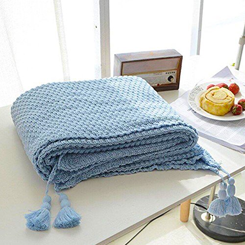 LakeMono Knitted Throw Blanket, Super Soft 100% Cotton Cable Crocheted Blanket All Seasons Multi Color