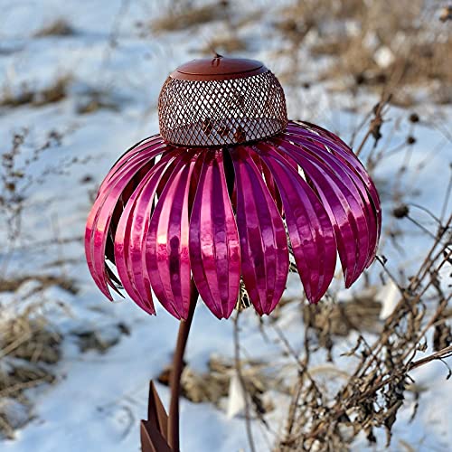 Red Coneflower Standing Bird Feeder,Outside Rust Resistant Garden Art Metal Birdfeeder with Stand,Hummingbird Feeders,Metal Detachable Flower Stakes for Yard Garden (Style A)