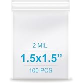 1.5''x 1.5'', (Pack of 100) 2 mil Thick Clear Plastic Reclosable Zip Poly Bags with Resealable Lock Seal Zipper for Photo, Jewelry, Bakery, Treats, Travel, Storage, Packaging &amp; Shipping&hellip;