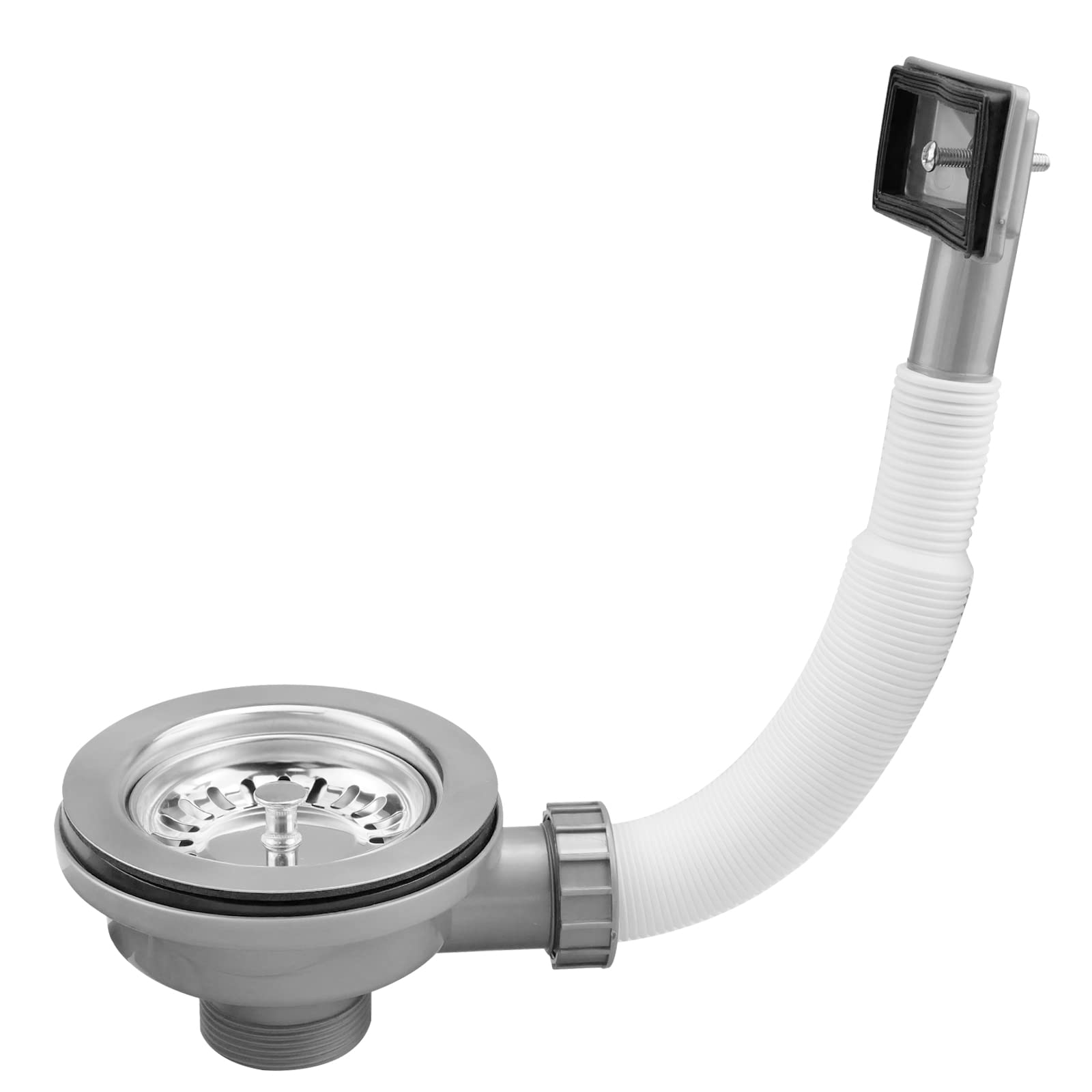 Doafoce Kitchen Sink Waste Basket with Overflow Sink Strainer and Square Overflow Head - Stainless Steel - 110mm PVC Pipe