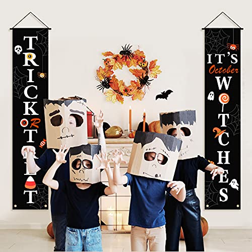 INLUCK Halloween Decorations Outdoor Indoor,Halloween Decor Porch Signs,Halloween Banners for Front Door or Indoor Home Decor,Halloween Welcome Signs,Trick or Treat & It\'s October Witches