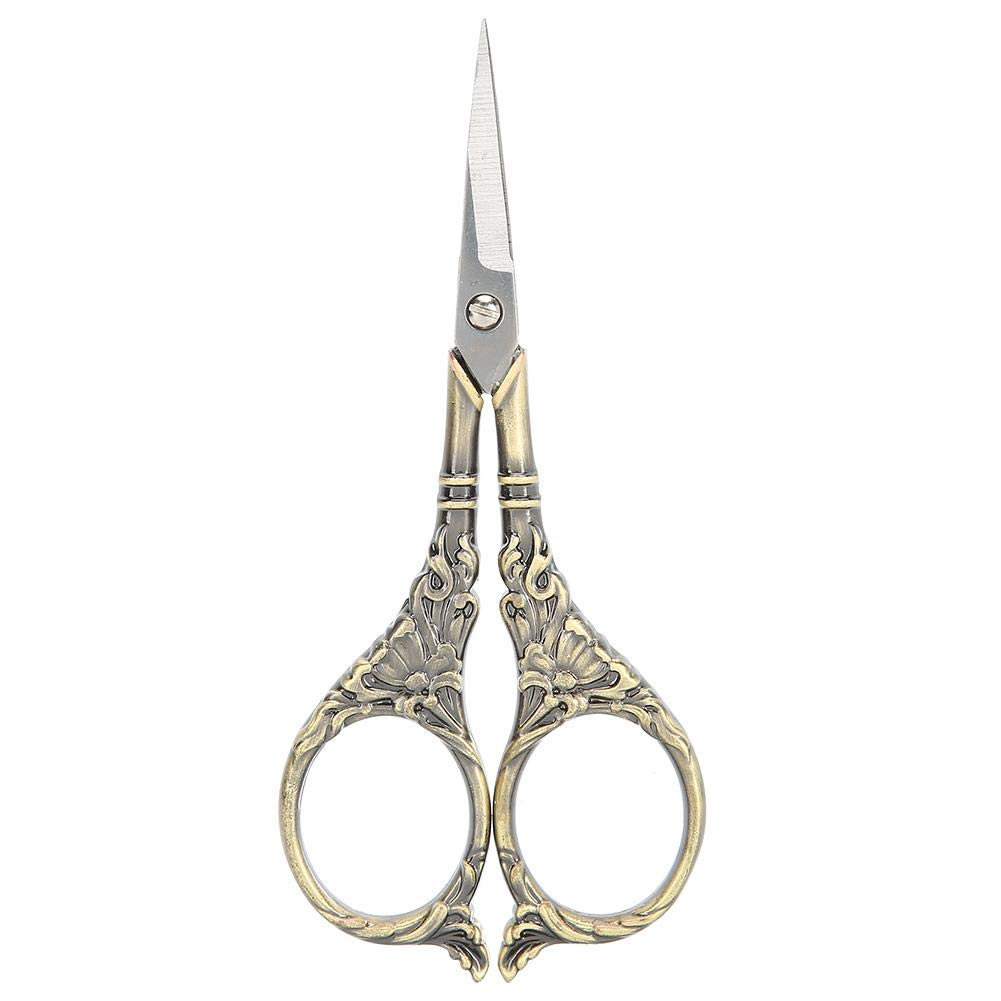 Vintage Scissors, Stainless Steel Sharp Tip Embroidery Scissors for Dressmaker Needlework Sewing Crafting Fabric Everyday Use(Bronze)