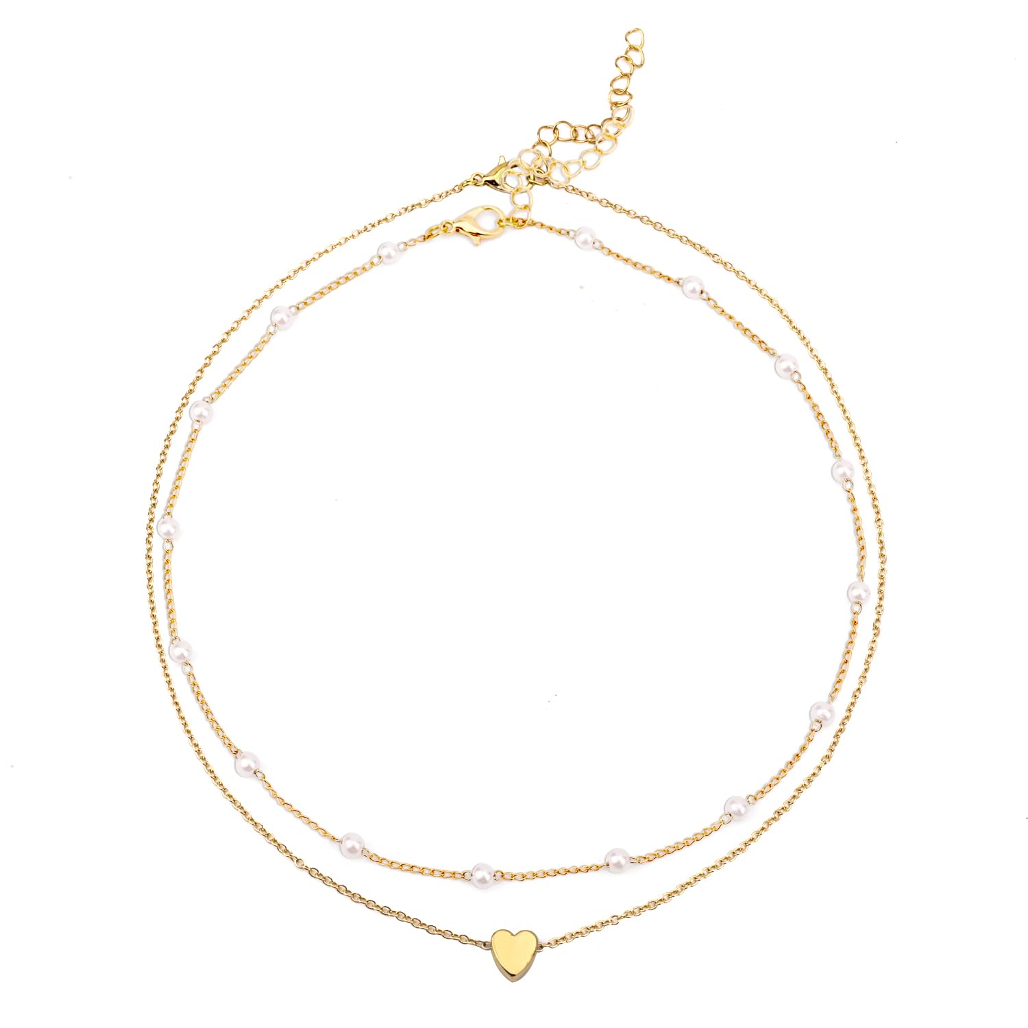 Mikovivi Layered Pearl Necklace for Women, Heart Dainty Necklace & Small Pearl Choker Trendy Pendant Necklace Jewelry Gift (Gold)