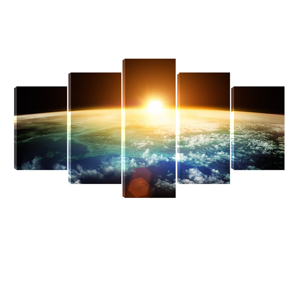 Pyradecor The Earth 5 Panels Modern Seascape Artwork Giclee Canvas Prints on Stretched and Framed Canvas Wall Art Ready to Hang for Wall Decor 10x16"x2pcs,10x20"x2pcs,10x24"x1pc Multi FCA-AH5008