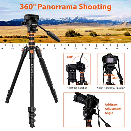 GEEKOTO Video Tripod Fluid Head,Professional Camera Tripod for DSLR