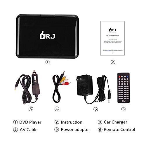DRJ-5-Hours-105-Swivel-Screen-Portable-DVD-Player-with-Built-in-Rechargeable-Battery-and-USBSD-Card-Reader-59ft18M-Car-Charger-Battery-Adapter