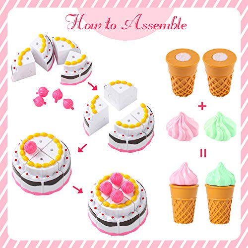 LovesTown Desserts Food Toy, 15 Pcs Kids Play Food Set Toddlers Pretend Toy Food Pretend Tea Party Food Fake Food Toy for Kids Birthday Gift