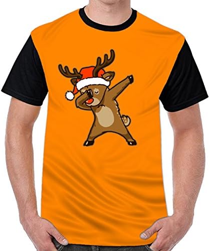 Firewing Dabbing Deer With Christmas Hat Mens Printing O-Neck t-Shirts Top Blouse Shirt Orange