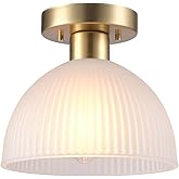 Globe Electric 1-Light Semi-Flush Mount Ceiling Light, Matte Brass Finish, Frosted Ribbed Glass Shade, Dimmable, E26 Base, Mo