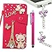 Moto G Case, 3D Bling Crystal Diamonds Leather Wallet with Credit Card Slot Flip Diamond Case Cover for Motorola MOTO G XT1032 + Gift Free Stylus (ramdom color) + one Free Unique Butterfly Anti Dust Earphone Jack Plug by CASELO