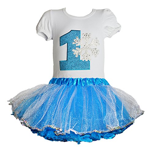 Frozen Snowflake Birthday Number Shirt w/Silver Blue Tulle Tutu