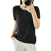 Ailaile Womens Short Sleeve Sweaters Tops Summer Thin Pullover Cotton Knit Shirt Crew Neck Lightweight Pointelle Blouse