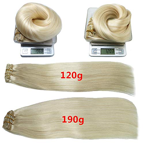 Aison 10 pcs 220g per package Clip in Human Hair Extensions 22 inch Platinum Blonde/lightest Blonde Thicken Double Weft 100% Remy Human Hair Super Real 9A grade Quality Silky Straight For Full Head