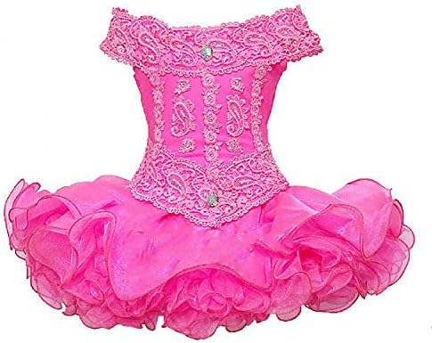 XXIBEI Little Girls' Mini Lace Ball Gowns Cupcake Pageant Dresses 7 Hot Pink