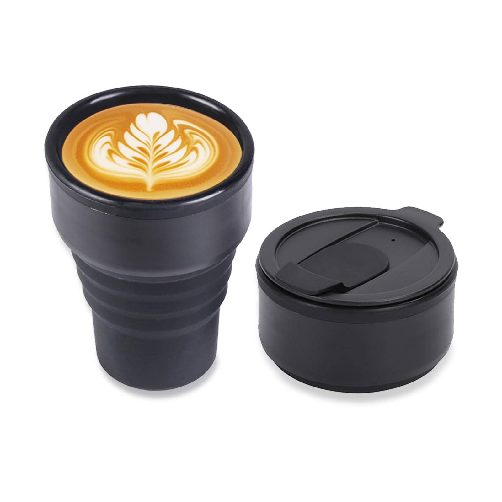 EYQ Collapsible Coffee Cup 375 ml, Reusable 12oz Coffee Cup, Silicone Foldable Water Bottles, Travel Mug for Hot Cold Drinks for Office Fitness Gym Outdoor Sports Travel Camping, Pocket Size (Black)