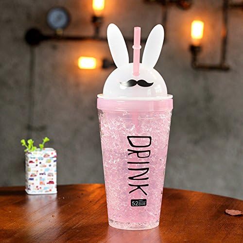 Deepster Trading Frosty Rabbit Design Plastic Cup with Straw, 480 ml (Assorted Colour)