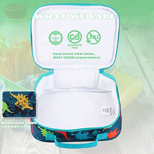 MORIOX Dino Kids Lunch Box Soft Insulated Bag Mini Cooler Back to School Daycare Dinosaur Thermal Meal Tote Kit for Boys Girls Toddlers, Blue