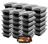 50-Pack Meal Prep Plastic Microwavable Food Containers meal prepping & Lids."{24 OZ.}" Black Rectangular Reusable Storage Lunch Boxes -BPA-free Food Grade- Freezer Dishwasher Safe -"PREMIUM QUALITY"