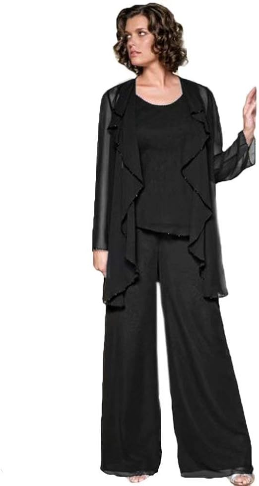 Amazon.com: HYC Chiffon Mother of The Bride Pant Suits Long Sleeve Plus Size Mother Pant Suits 