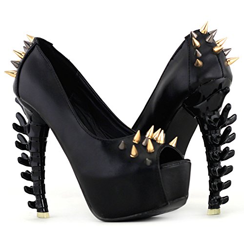SHOW-STORY-Womens-Punk-Spike-Peeptoe-Platform-Bone-Heel-Club-PumpsLF80627