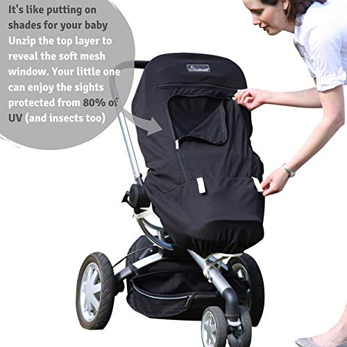 SnoozeShade Plus Stroller Sun Cover (6m+) | UV Sunshade for Baby Strollers & Joggers | Universal Fit for 3 & 4 Wheelers | Blocks 99% of The Sun's Rays
