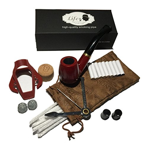 lifevv Tobacco Pipe Red Ebony Wooden Smoking Pipe with Accessories and Gift Package