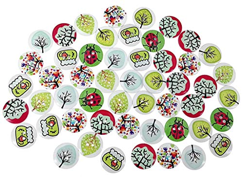 Kinteshun Wooden Buttons Round Natural Wood 2-Holed Fastener Buttons for Sewing Knitting Handcraft(100pcs,Off-White,Assorted Floral Patterns)