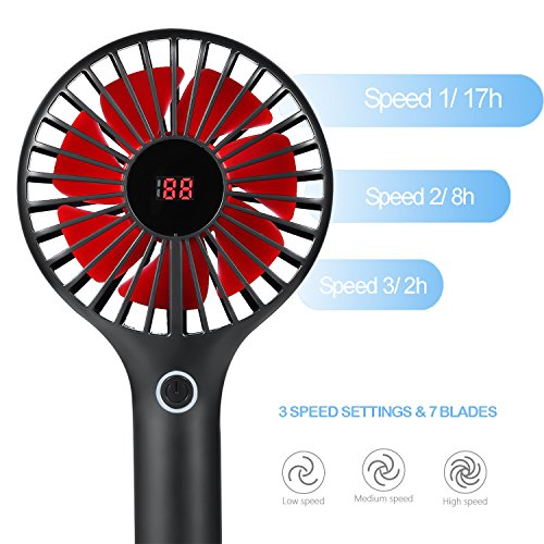 Skyreat Portable Mini Personal Battery Handheld Fan with LCD Dispaly Design,Rechargeable USB 2500mAh Battery Operated hand fan Strong Wind for Travel Home and Office - Thumbnail 2