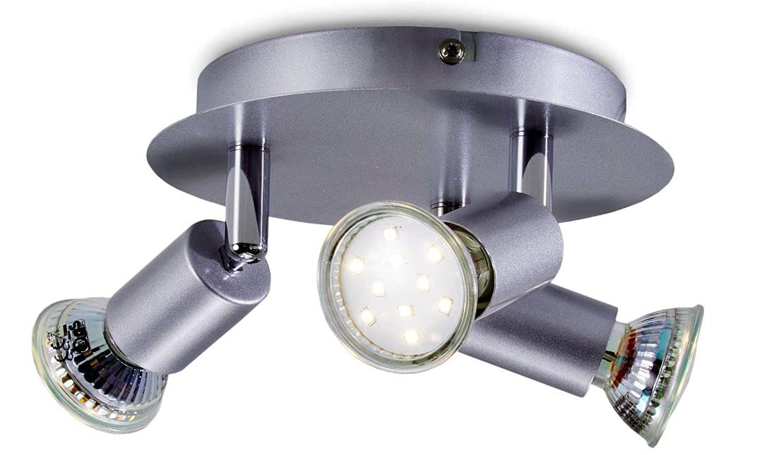 B.K.Licht LED 3 Spot Ceiling Mounted Spotlight with 3X 3W GU10 Bulbs Included and Swivel Design, Titanium