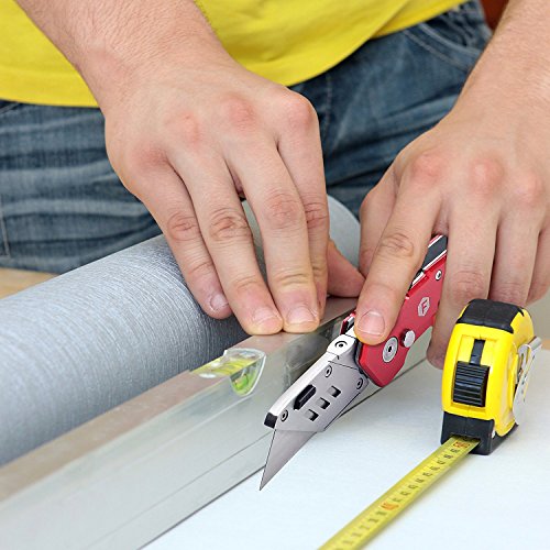 Meccion Folding Pocket Utility Knife With Wire Stripping Design - Heavy Duty Box, Wallpaper, Carpet Cutter, Manual Cutting Knife Tools With 10pcs Double-sided Replace Blades - Thumbnail 5