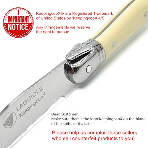 image for KeepingcooX Laguiole Steak Knife with Ivory Handle, Serrated Blade, St